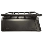 platform rack on a aluminum truck cap. roof platform installed on a gullwing aluminum truck canopy left side