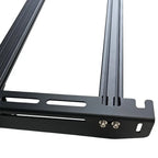 closeup view of the bars on top of platform rack for truck cap with white background