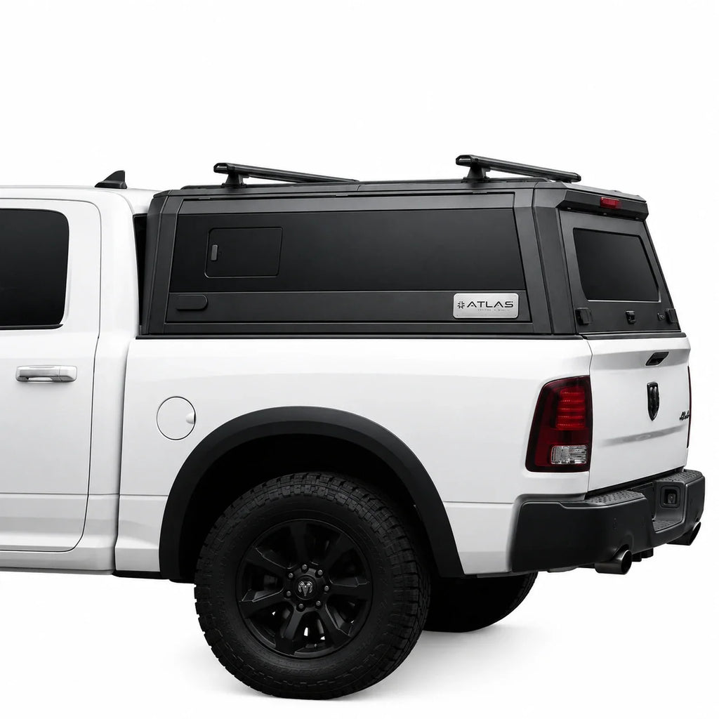atlas expedition aero truck canopy with sliding windows on a ram 1500