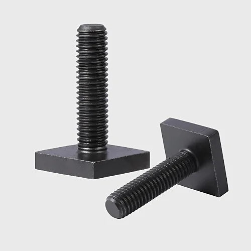 Side view of 2 M8 square-head T bolts with threaded shafts
